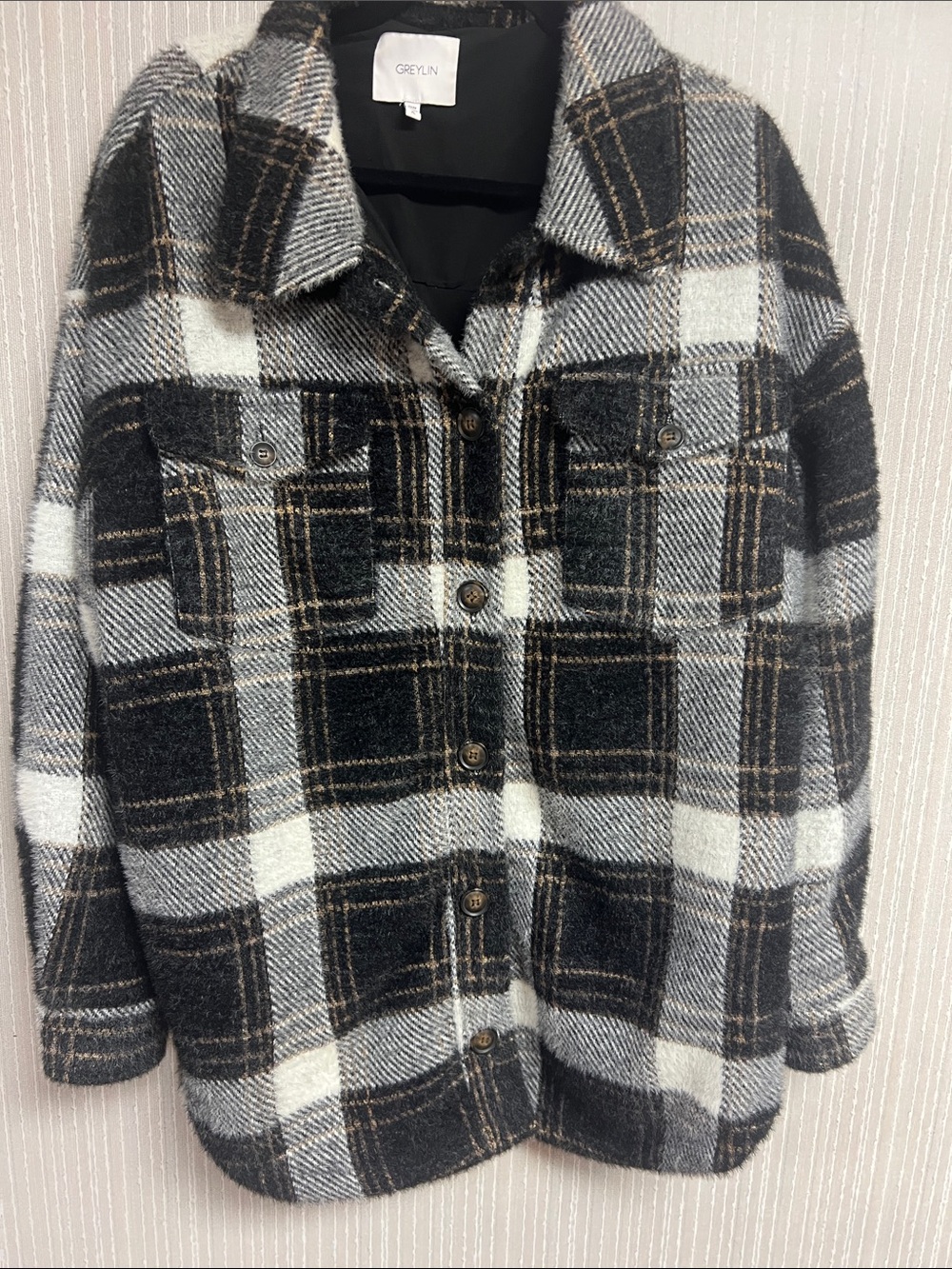 XL Anthropologie plaid shacket shirt jacket Greylin Plaid Button-Up soft & lined